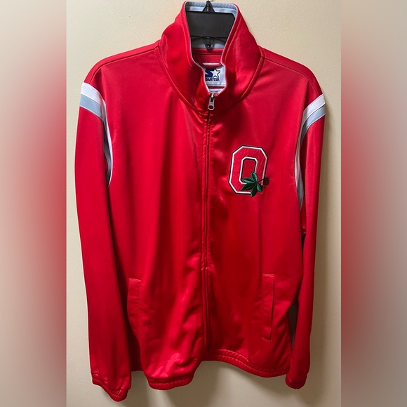 STARTER BOMBER FULL ZIP JACKET OHIO STATE BUCKEYES SCRIPT LOGO RED MEN SZ LARGE - Picture 10 of 13